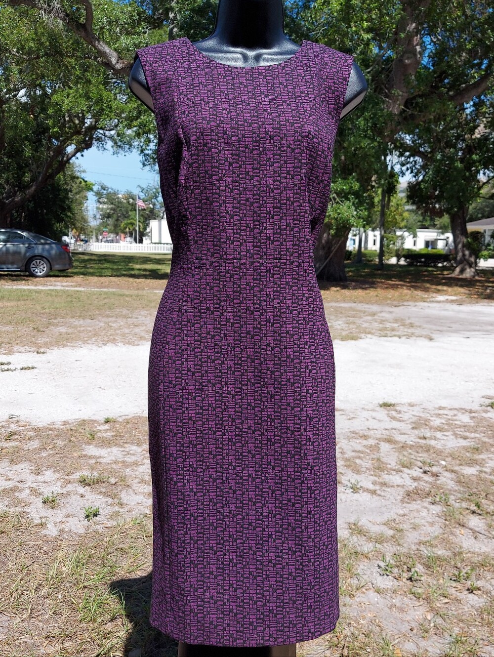 Calvin Klein Black and Purple Geometric Print Top Size 14